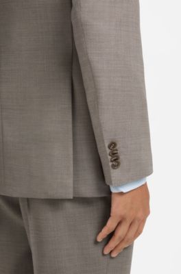 Traje slim fit de dos piezas en lana el&aacute;stica con motivo, Caqui