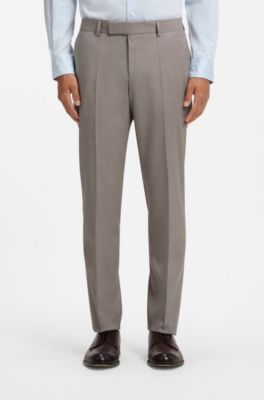 Traje slim fit de dos piezas en lana el&aacute;stica con motivo, Caqui