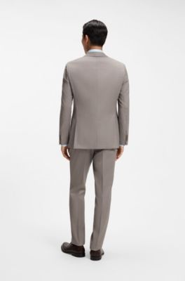 Traje slim fit de dos piezas en lana el&aacute;stica con motivo, Caqui