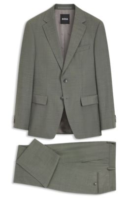 Two-piece slim-fit suit in patterned stretch wool, Light Green
