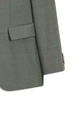 Two-piece slim-fit suit in patterned stretch wool, Light Green