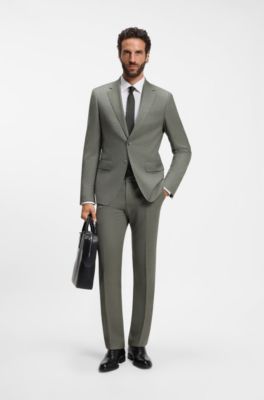 Two-piece slim-fit suit in patterned stretch wool, Light Green