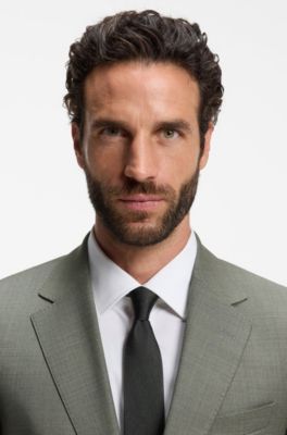 Two-piece slim-fit suit in patterned stretch wool, Light Green