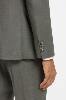 Two-piece slim-fit suit in patterned stretch wool, Light Green