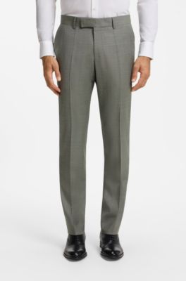 Two-piece slim-fit suit in patterned stretch wool, Light Green