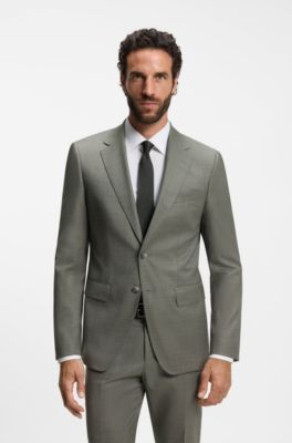 Two-piece slim-fit suit in patterned stretch wool, Light Green
