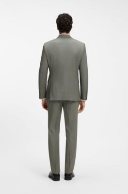 Two-piece slim-fit suit in patterned stretch wool, Light Green