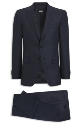 Two-piece slim-fit suit in patterned stretch wool, Dark Blue