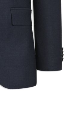 Two-piece slim-fit suit in patterned stretch wool, Dark Blue