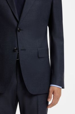 Two-piece slim-fit suit in patterned stretch wool, Dark Blue