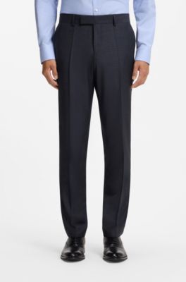 Two-piece slim-fit suit in patterned stretch wool, Dark Blue