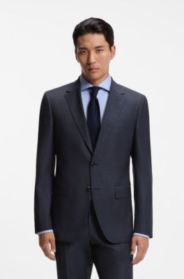 Traje slim fit de dos piezas en lana el&aacute;stica con motivo, Azul oscuro