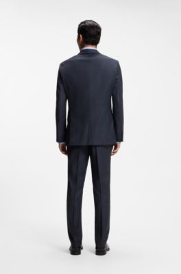 Traje slim fit de dos piezas en lana el&aacute;stica con motivo, Azul oscuro