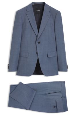 Two-piece slim-fit suit in patterned stretch wool, Light Blue