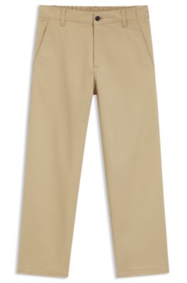 Pantalones straight fit de algod&oacute;n el&aacute;stico mercerizado, Beige