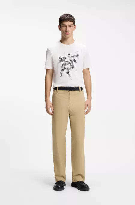 Straight-fit pants in mercerized stretch cotton