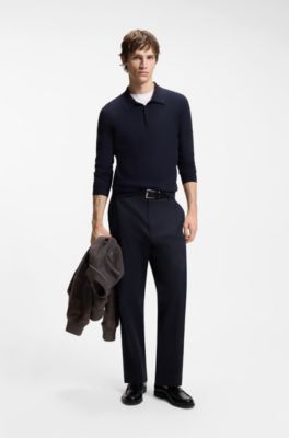 Straight-fit pants in mercerized stretch cotton, Dark Blue