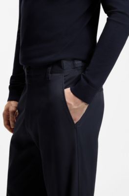 Straight-fit pants in mercerized stretch cotton, Dark Blue