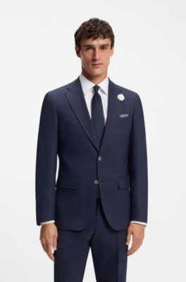 Blazer slim fit en tejido el&aacute;stico jaspeado, Azul oscuro