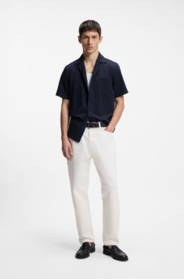 Relaxed-fit cotton shirt with structured stripe, Dark Blue