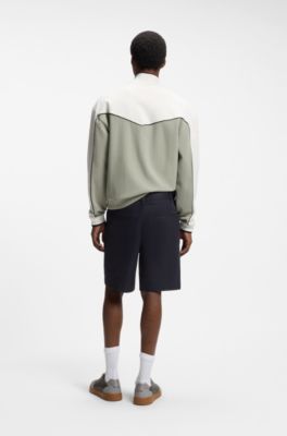 Short Slim en coton stretch merceris&eacute;, Bleu fonc&eacute;