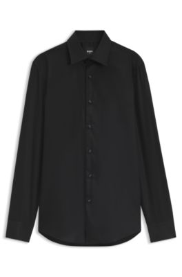 BOSS ONE Slim-fit dress shirt in wrinkle-free poplin, Black