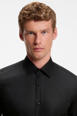 BOSS ONE camisa business slim fit en popel&iacute;n sin arrugas, Negro