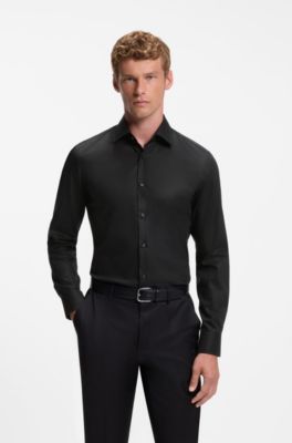 BOSS ONE camisa business slim fit en popel&iacute;n sin arrugas, Negro