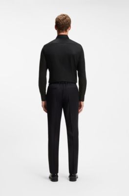BOSS ONE camisa business slim fit en popel&iacute;n sin arrugas, Negro
