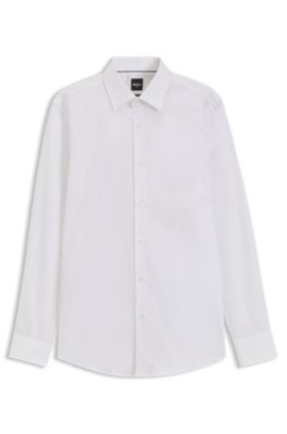 BOSS ONE Slim-fit dress shirt in wrinkle-free poplin, White