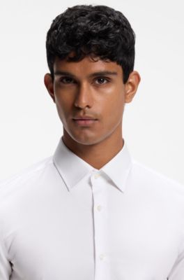 BOSS ONE Slim-fit dress shirt in wrinkle-free poplin, White