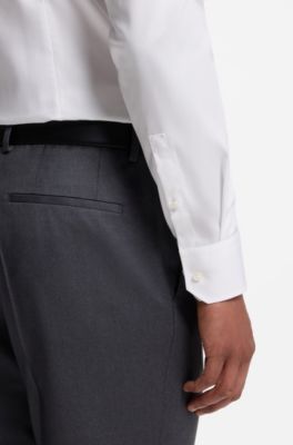 BOSS ONE Slim-fit dress shirt in wrinkle-free poplin, White
