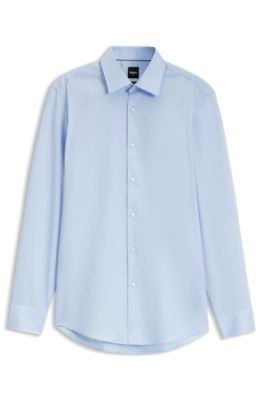 BOSS ONE Slim-fit dress shirt in wrinkle-free poplin, Light Blue
