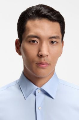 BOSS ONE Slim-fit dress shirt in wrinkle-free poplin, Light Blue