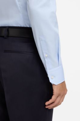 BOSS ONE Slim-fit dress shirt in wrinkle-free poplin, Light Blue