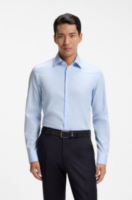BOSS ONE Slim-fit dress shirt in wrinkle-free poplin, Light Blue