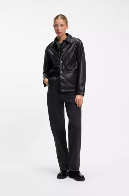 Wide-leg loose-fit jeans in black cotton
