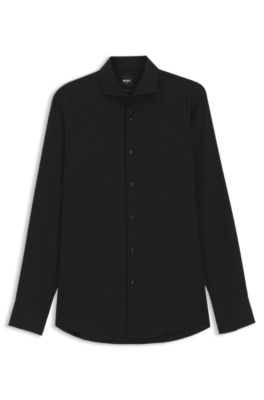 BOSS ONE Camisa slim fit en tela oxford de algod&oacute;n resistente a las arrugas, Negro