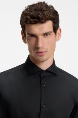 BOSS ONE Camisa slim fit en tela oxford de algod&oacute;n resistente a las arrugas, Negro