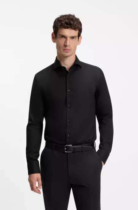 BOSS ONE Slim-fit shirt in wrinkle-resistant Oxford cotton