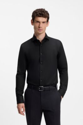 BOSS ONE Camisa slim fit en tela oxford de algod&oacute;n resistente a las arrugas, Negro