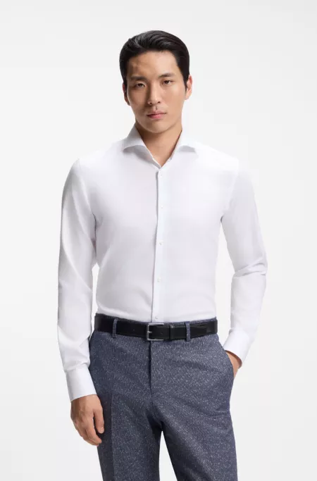 BOSS ONE Slim-fit shirt in wrinkle-resistant Oxford cotton