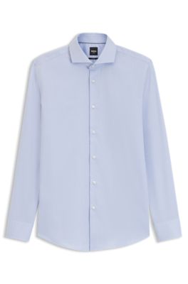 BOSS ONE Camisa slim fit en tela oxford de algod&oacute;n resistente a las arrugas, Celeste