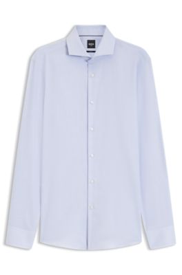 Slim-fit cotton shirt with spread collar, Light Blue