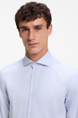Slim-fit cotton shirt with spread collar, Light Blue