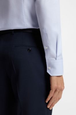 Slim-fit cotton shirt with spread collar, Light Blue