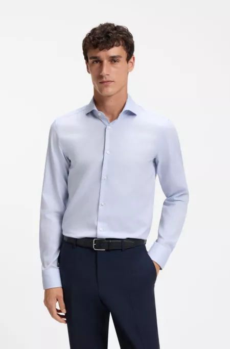 Slim-fit cotton shirt with spread collar