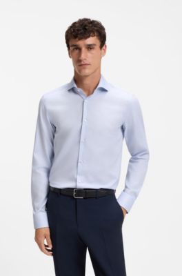 Slim-fit cotton shirt with spread collar, Light Blue