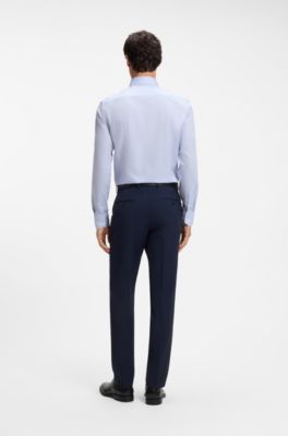 Slim-fit cotton shirt with spread collar, Light Blue