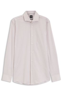 Slim-fit shirt in wrinkle-free cotton, Beige